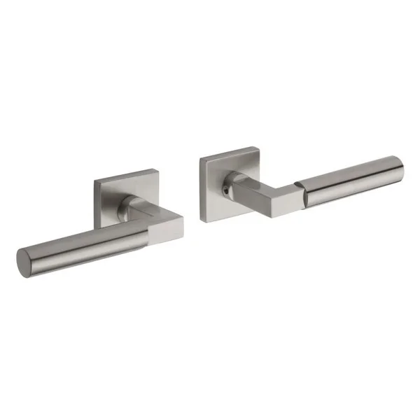 2 poignées de porte ALASKA SQUARE, Rosace carrée, Inox mat, chromé brillant ou canon de fusil