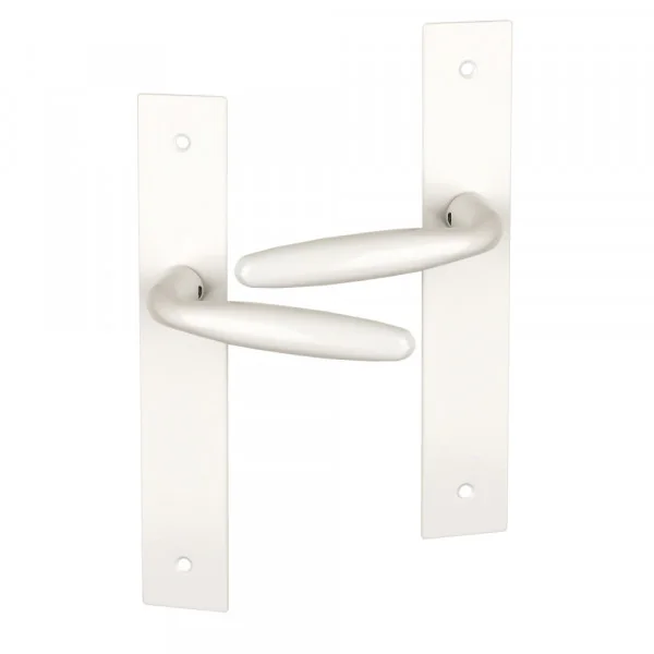 2 poignées de porte BRISTOL, Plaque fine minimaliste, Aluminium blanc entraxe 195 mm