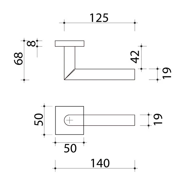 2 poignées de porte BRUNELLA, Rosace carrée, Ressort bidirectionnel, Inox noir mat