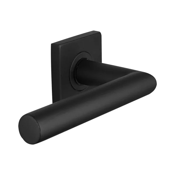 2 poignées de porte BRUNELLA, Rosace carrée, Ressort bidirectionnel, Inox noir mat