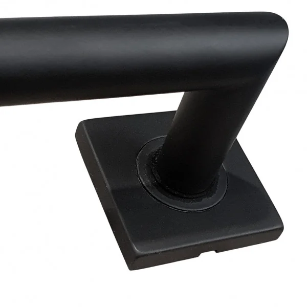 2 poignées de porte BRUNELLA, Rosace carrée, Ressort bidirectionnel, Inox noir mat