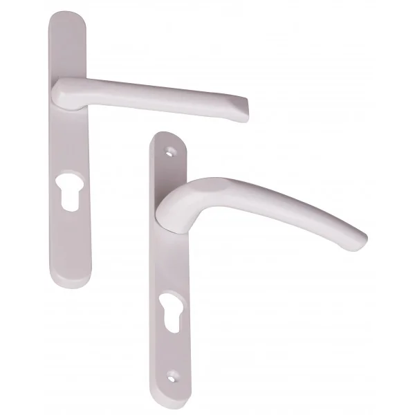 2 poignées de porte d'entrée PIANOSA, Saillie réduite côté extérieur, Aluminium blanc mat entraxe 195 mm