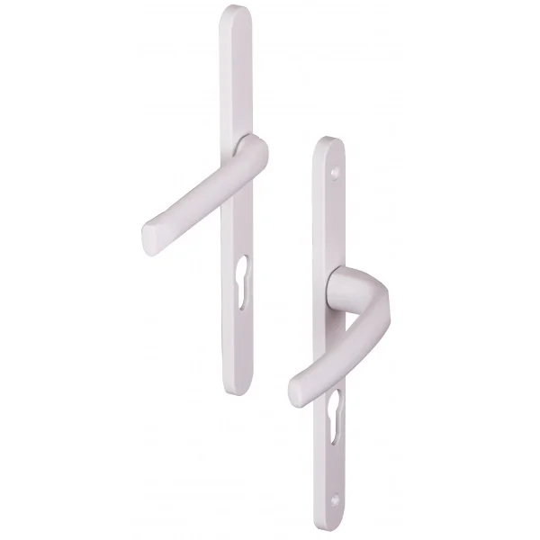 2 poignées de porte d'entrée PIANOSA, Saillie réduite côté extérieur, Aluminium blanc mat entraxe 195 mm