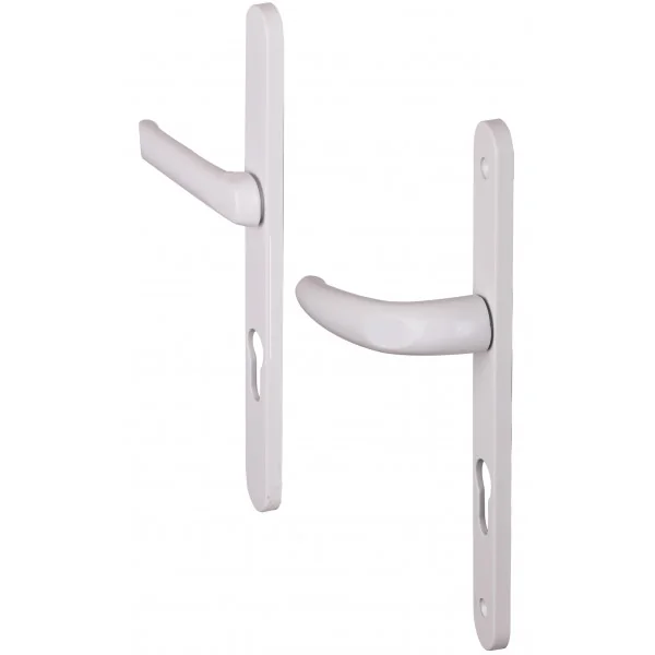 2 poignées de porte d'entrée PIANOSA, Saillie réduite côté extérieur, Aluminium blanc mat entraxe 195 mm