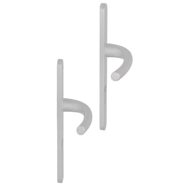 2 poignées de porte d'entrée trou cylindre ZÉNIA, plaque étroite, Aluminium argent entraxe 195 mm