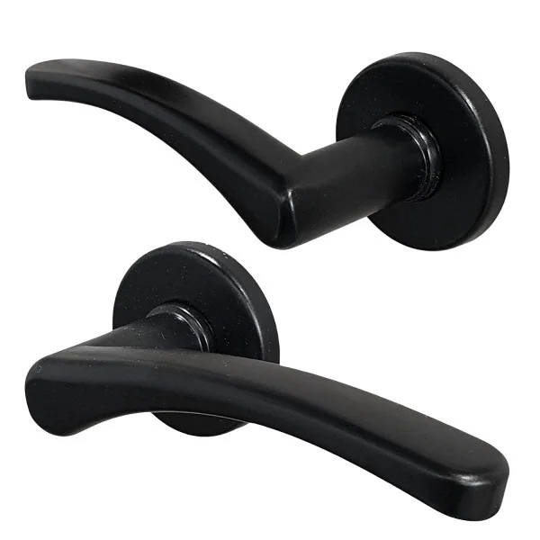 2 poignées de porte EVA, Rosace ronde, Aluminium noir mat