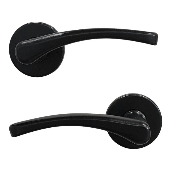 2 poignées de porte EVA, Rosace ronde, Aluminium noir mat