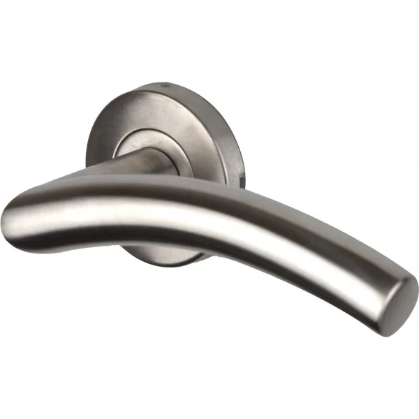 2 poignées de porte KRISS, Rosace ronde à liseré, Inox mat