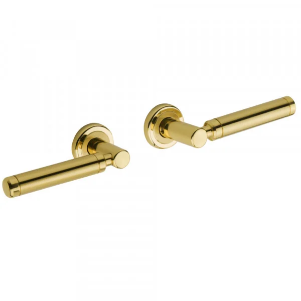2 poignées de porte QUEEN, Rosace ronde à liseré, Laiton entraxe 38 mm