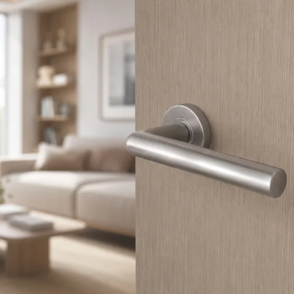 2 poignées de porte sur rosace ALBACETE, Inox 304 mat | Robuste