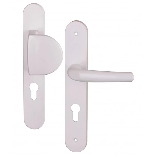 2 poignées de porte à cylindre PIANOSA, palière côté extérieur, Aluminium entraxe 195 mm