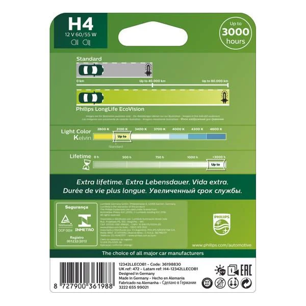 Ampoule H4 X1 LLECO 12V 60/55W PH PHILIPS - 12342LLECOB1