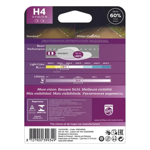 Ampoule H4 X1 VP 12V 60/55W PH PHILIPS - 12342VPB1