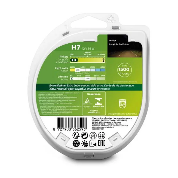 Ampoule H7 X2 LLECO 12V 55W PH PHILIPS - 12972LLECOS2