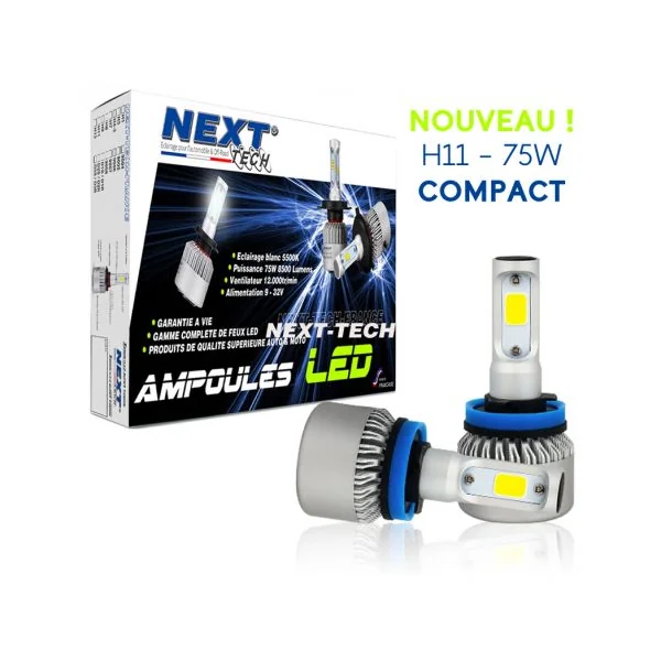Ampoules H11 LED ventilées compactes 75W blanc - Next-Tech®