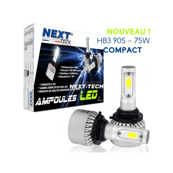 Ampoules HB3 9005 LED ventilées compactes 75W blanc - Next-Tech®