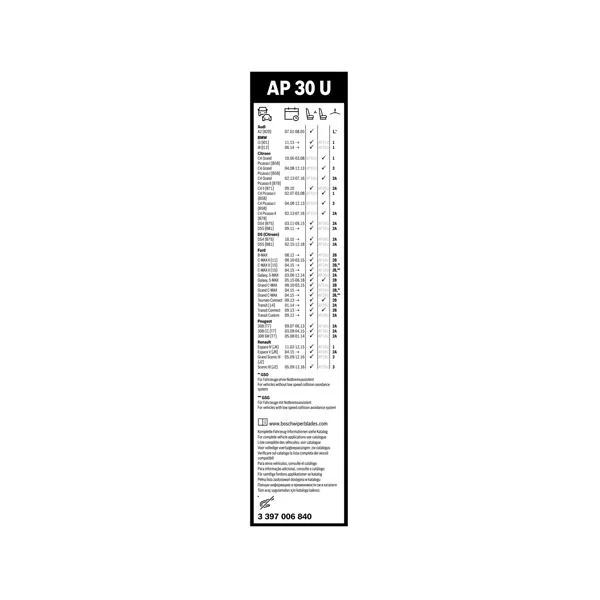 Bosch Balai d'essuie-glace Aerotwin AP30U