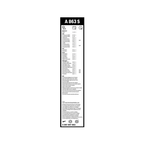 Bosch Balais d'essuie–glace plats Aerotwin A863S