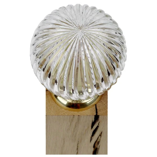 Boule de rampe d'escalier BOWL CRISTAL, Cristal transparent embase laiton doré poli diamètre 100 mm