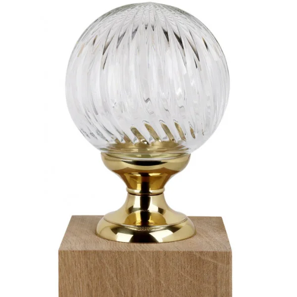 Boule de rampe d'escalier BOWL CRISTAL, Cristal transparent embase laiton doré poli diamètre 100 mm