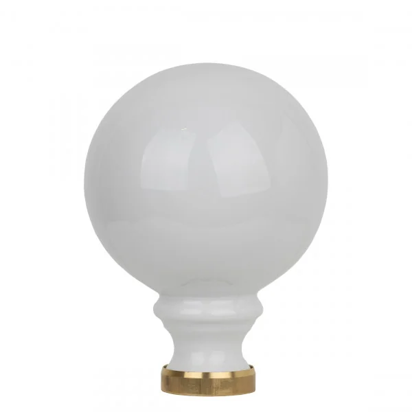Boule de rampe d’escalier BOWL, Porcelaine blanche embase laiton poli doré