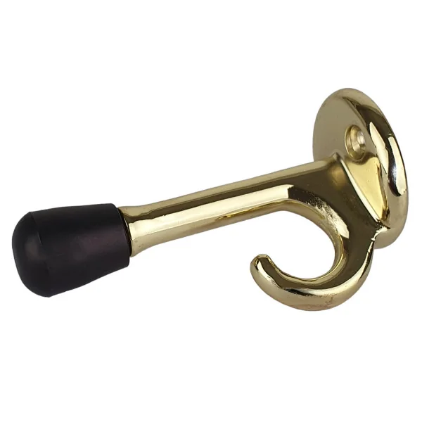 Butée de porte murale CROCHET, Zamak doré poli embout Caoutchouc noir