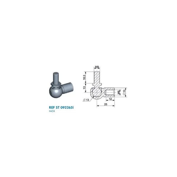 Cage à rotule avec rotule diamètre 13mm (chape M8-INOX-25mm)