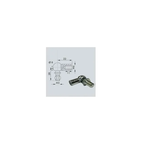 Cage à rotule avec rotule diamètre boule 8mm, rotule M5 (chape M6-Acier-22mm)
