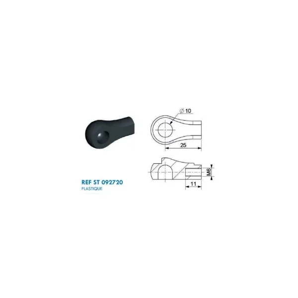Cage à rotule diamètre 10 (chape M6-Plastique-25mm)