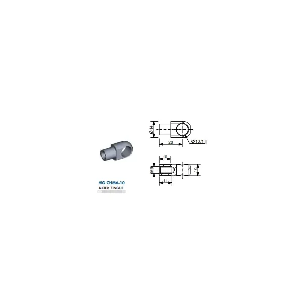 Chape à œil diamètre 10.1 mm (chape M6-Acier-20mm)