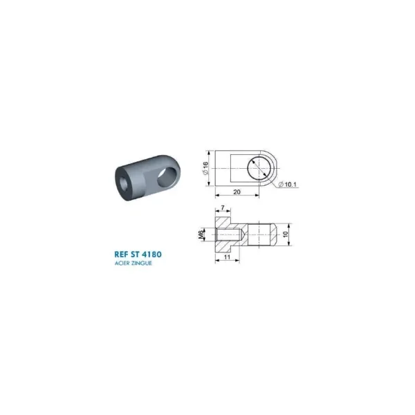 Chape à œil Diamètre 10,1mm (chape M6-acier-20mm)