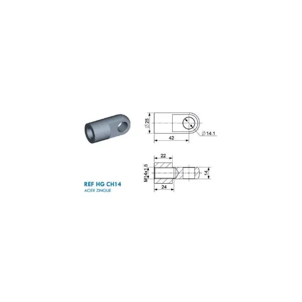 Chape à œil diamètre 14.1mm (chape M14-Acier-42mm)