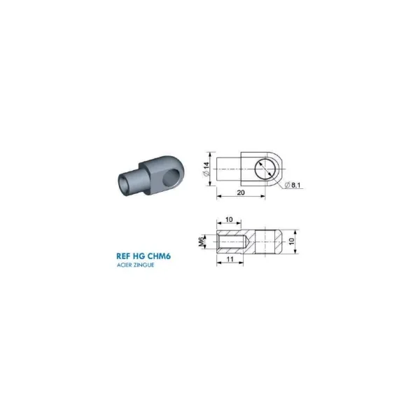 Chape à œil diamètre 8.1 mm (chape M6-Acier-20mm)