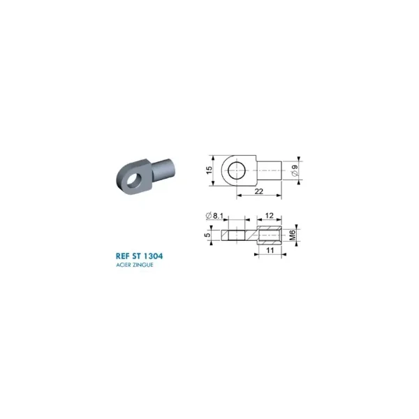 Chape à œil Diamètre 8,1mm (chape M6-acier-22mm)