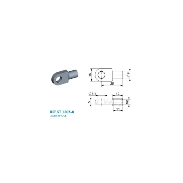 Chape à œil Diamètre 8,1mm (chape M6-acier-25mm)