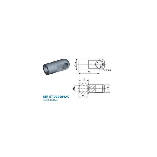 Chape à œil diamètre 8.5 mm (chape M8-Acier-25mm)
