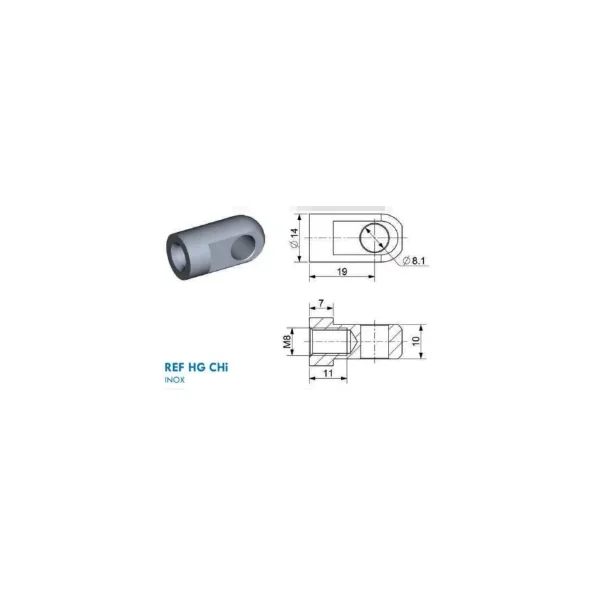 Chape à œil Inox diamètre 8.1mm (M8-Inox-19mm)