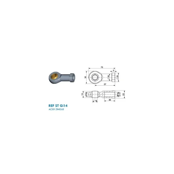 Chape à œil oscillante Diamètre 14mm (chape M14-acier-57mm)
