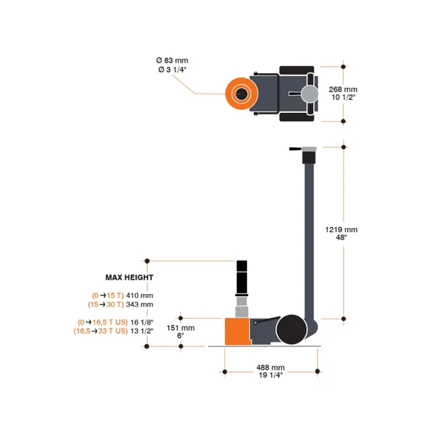 CRIC ROULEUR PROFESSIONNEL PNEUMATIQUE / Hydraulique de 30 tonnes