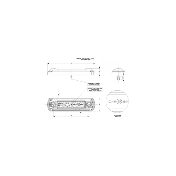 FEU A PLAQUE 4 LED ROUGE 12/24 V CABLE RACCORDEMENT 250 MM ( DIMENSIONS 110 X 31 X 15 MM )