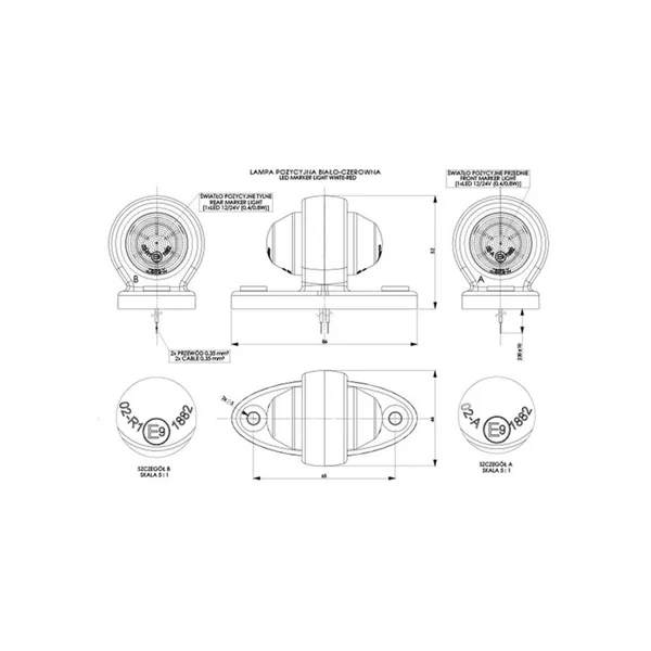 Feu de Gabarit LED Court Rouge et Blanc 12/24V