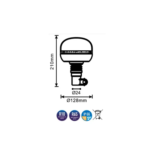 Gyrophare Lisse 45x LED Flexible - Double Flash - 12/24V