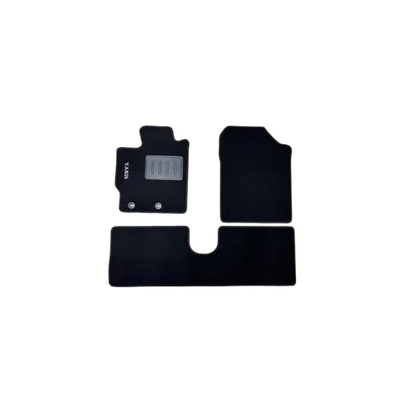 Kit 3 Tapis de sol Auto pour TOYOTA YARIS THERMIQUE III, 2011-2020, avec sigle YARIS, moquette noire et clips, Neuf