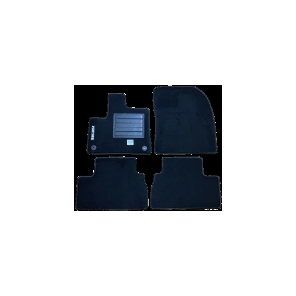 Kit 4 Tapis de sol Auto pour PEUGEOT PARTNER VP/FOURGON III 2018-2024 (K9), avec sigle PARTNER, moquette noire et clips rond, Neuf