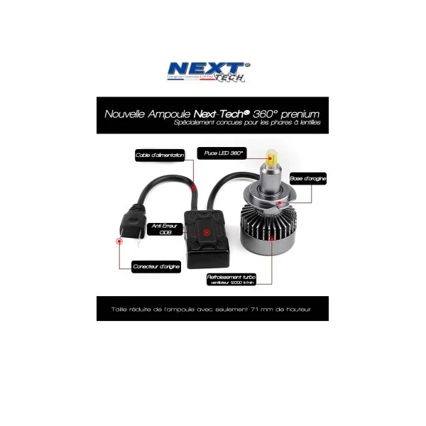 Kit LED canbus H11 85W 360° premium pour phare à lentille
