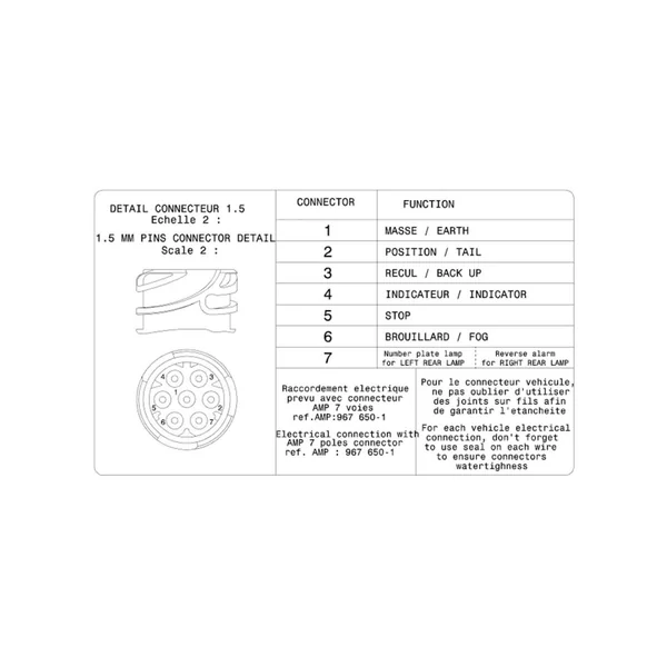 LC5 GAUCHE VIGNAL - 153220 - Connecteur AMP Arrière - 12/24V - Pour IVECO