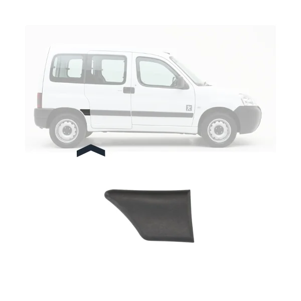 Moulure bouchon latérale sur aile arrière droite pour PEUGEOT PARTNER I phase 2, 2002-2008, Noire, hauteur 10cm, Neuve