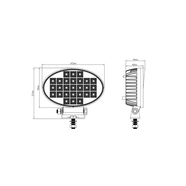 Phare de Travail - 2500 Lm - 27 LEDs - 28w - 12/24V - Interrupteur