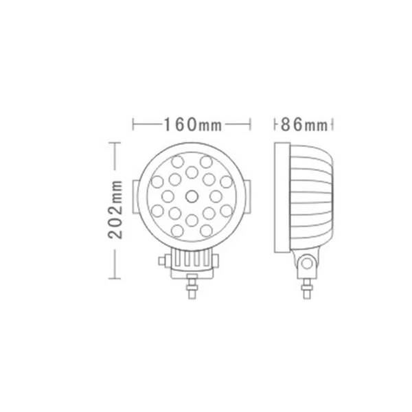 PHARE DE TRAVAIL ROND 17 LED - 12/24v - 33 W ( Dimensions : 202 x 160 x 86 mm ) NOIR