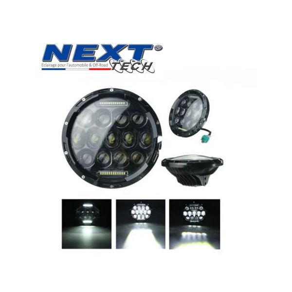 Phare LED rond 180mm 75W pour moto FULL LED avec feux de jour - Noir